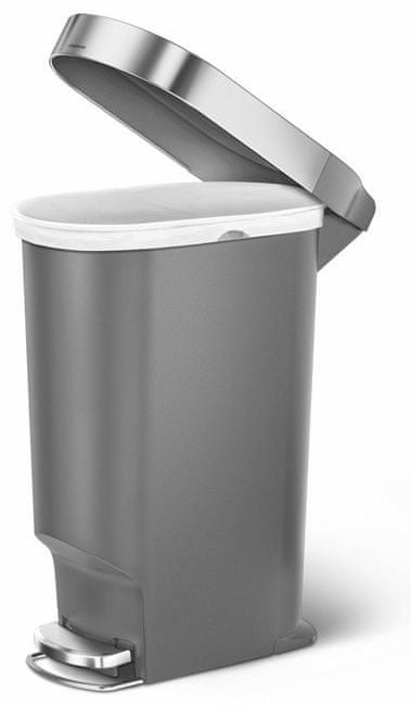 Simplehuman Pedálový odpadkový kôš s nerez krytom vrecka 40 l, úzky, oválny, šedý plast